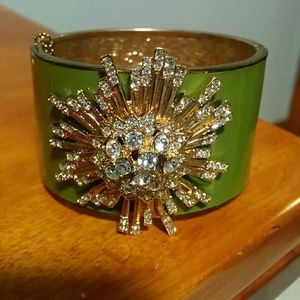 J Crew Cuff Green Starburst Gold Enamel Rhinestone